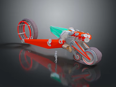 Futuristic Red And Green Concept Vehicle With Large Wheels Metallic Parts And Surface Reflection 3d model