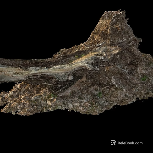Natural Stone And Wood Combination With Rough Texture And Mossy Surface 3d model 
