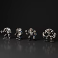 Four Muscular Game Movie Characters In Metal Armor With Different Poses