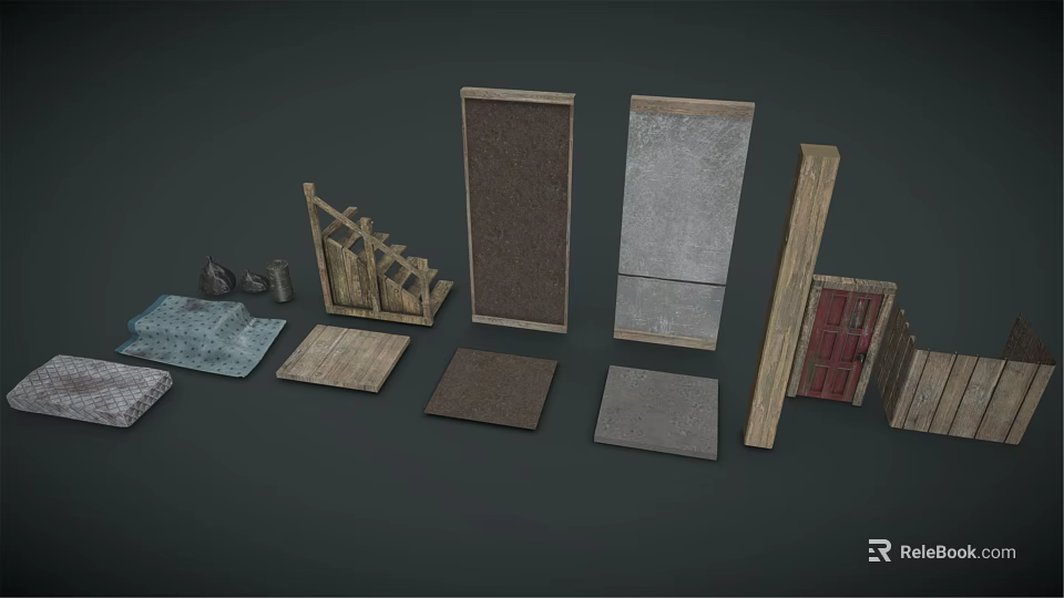 Various Wood And Stone Materials Including Planks Slabs And Textured Panels For Construction 3d model 