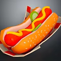 Playful Dog Enjoying Tasty Hot Dog In Paper Tray With Toppings