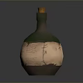 Decorative Green And Brown Glass Bottle With Cork Stopper And Paper Wrapping With Text