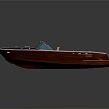 Classic Wooden Brown Boat With Transparent Windshield And Leather Seats For Water Transport
