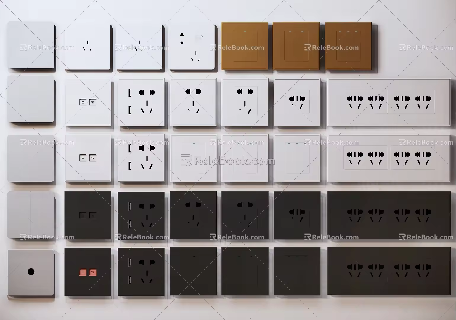 Switch panel wall socket lamp switch five-hole socket USB socket 3d model