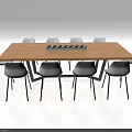Wooden Dining Table Set with Light Grey Chairs and Decorative Tray 3d model