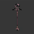 Magic Staff With Red Textured Shaft And Purple Crystal Spikes For Fantasy Role Playing Games
