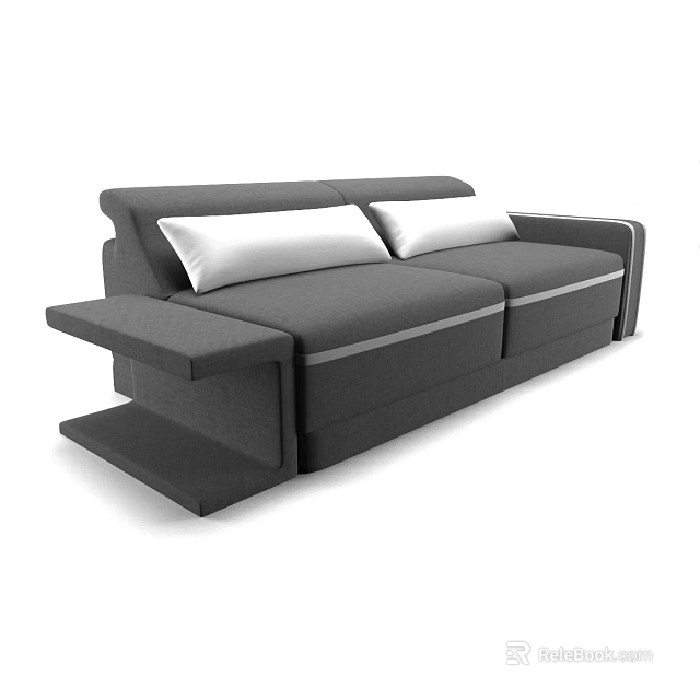 Modern Gray Two Seater Sofa With White Cushions and Side Armrest Table Design 3d model