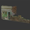 Aged Building Structure With Weathered Brick Walls Green Door Windows And Partial Ruins
