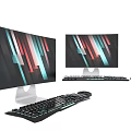 Dual Computer Monitors With Colorful Display And Keyboard Mouse Setup 3d model