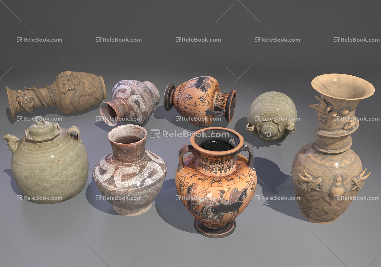 Antique Porcelain Cultural Relics Glazed Vase Vase Bowl Flower Pot National Treasure Cultural Relics 3d model