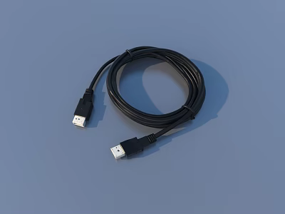Black USB Data Cable For Daily Use With Dual USB Connectors 3d model