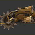3D Rendered Yellow Construction Demolition Vehicle With Crushing Mechanism And Warning Stripes