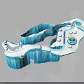 Frozen Natural Blue Ice Landscape With Winding Slide And Circular Pool Area