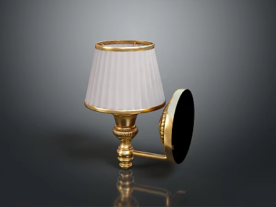 Wall Lamp Furniture With Golden Accents Pleated White Lampshade And Black Mounting Plate 3d model