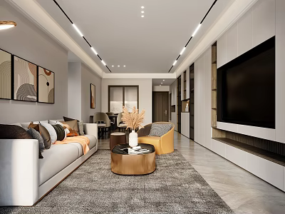 Modern Living And Dining Room Interior With Sofa Coffee Table TV Wall And Artwork 3d model