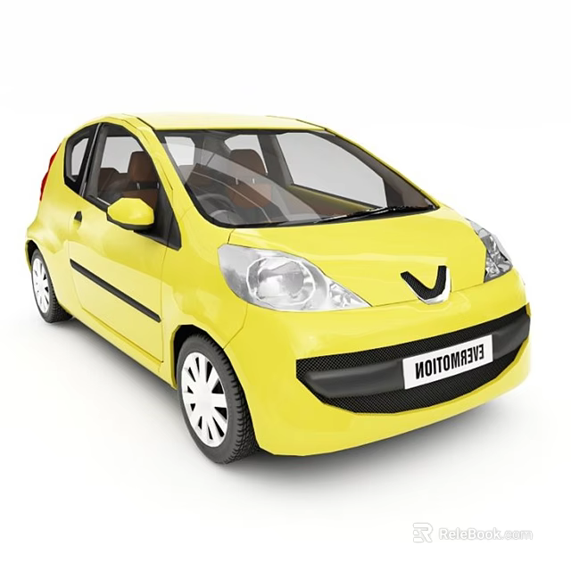 Yellow Compact Car With Modern Design Brown Interior Clear Windows And Wheels 3d model 