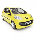 Yellow Compact Car With Modern Design Brown Interior Clear Windows And Wheels 3d model