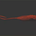 Red Curved Organ Model With Hair Components Displaying Anatomical Structure Details