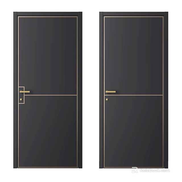 Modern Black Interior Panel Doors With Gold Trim And Sleek Design Elements 3d model 