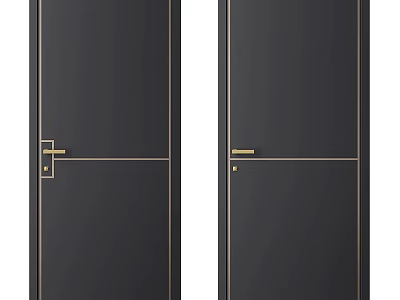 Modern Black Interior Panel Doors With Gold Trim And Sleek Design Elements 3d model