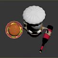 Cartoon Robot Chef Character Riding Small Motorcycle Holding Red Tray With Delicious Hamburger