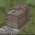 Detached Villa With Red Brick Exterior Roof Terrace Red Umbrellas And Green Surroundings