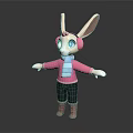 Cartoon Rabbit Game Character With Long Ears Blue Eyes Pink Scarf Pink Top Black Pants