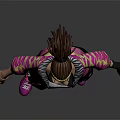 Anime Female Character Wearing Pink Cargo Pants White Black Top And Headscarf Mask