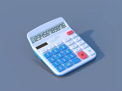 White And Blue Household Calculator With Red Plus Button Digital 3d model