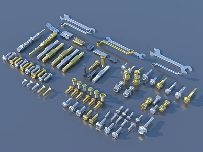 Assorted Hardware Tools Collection Featuring Wrenches Bolts Nuts Screws And Metal Fasteners 3d model
