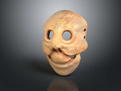 Ancient Clay Mask Featuring Prominent Eye Holes And Primitive Facial Design 3d model