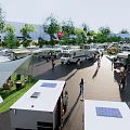 Outdoor RV Camping Area With Tents People Trees And Solar Panels