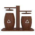 Public Facility Wooden Recycling Bins With Two Compartments And Recycle Symbols