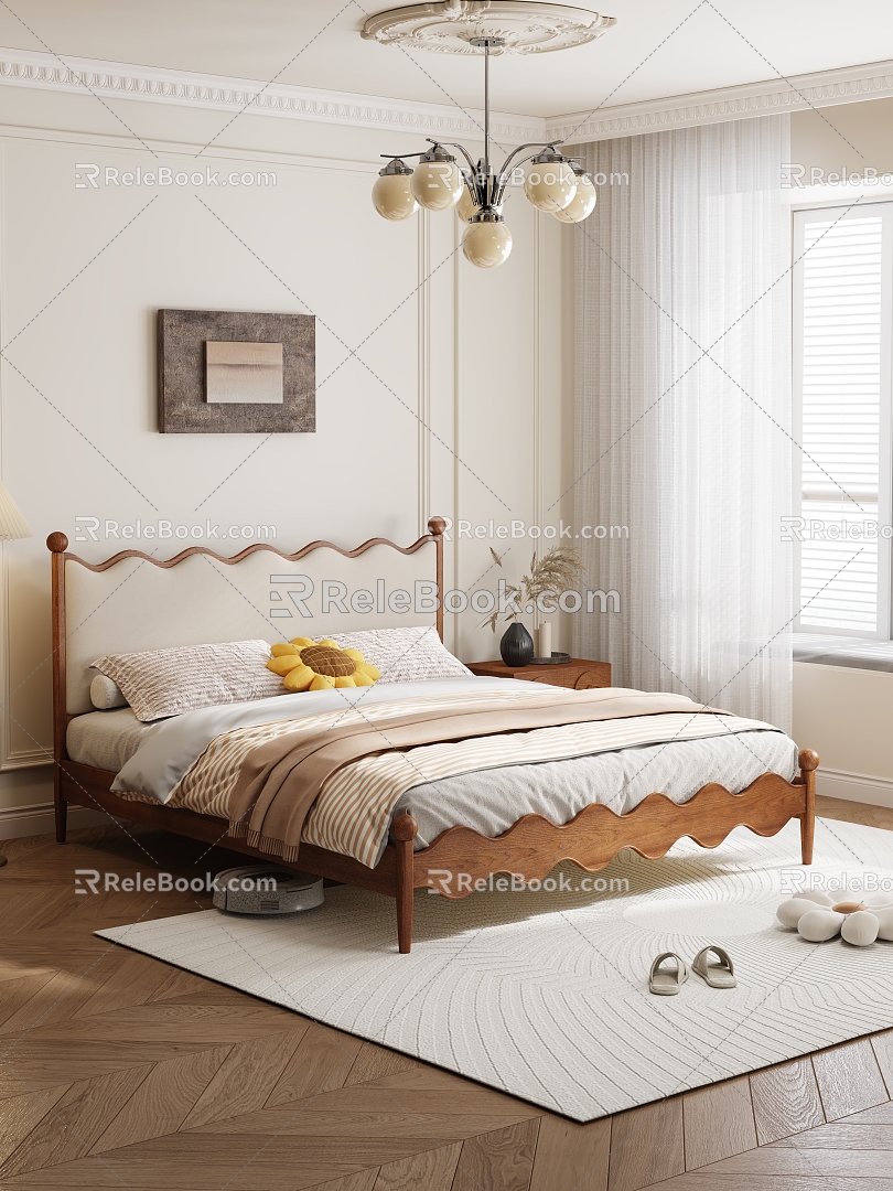 Middle Cream Style French Bedroom Solid Wood Bed model