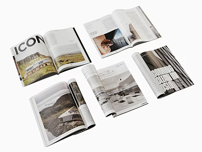 Open Magazines Featuring Architectural Photos And Scenery Layout Design Elements 3d model