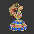 Exquisite Peacock Design Jewelry With Orange Body Blue Gemstones And Layered Decorative Base