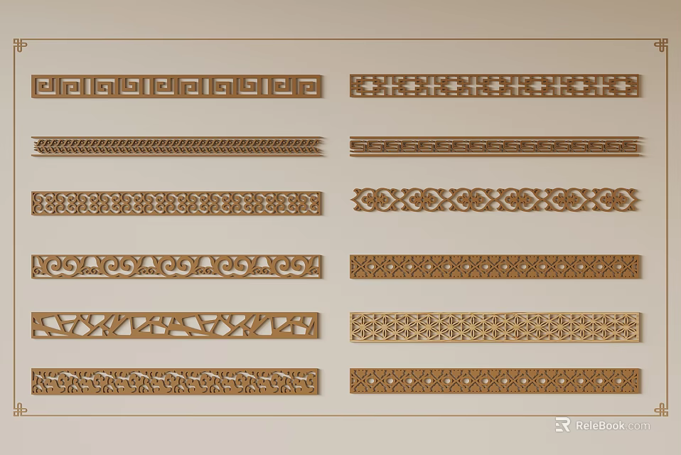 Various Ornamental Wooden Borders With Intricate Carved Patterns 3d model 
