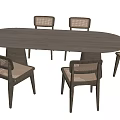 Modern Minimalist Oval Wooden Dining Set With Six Woven Seat Chairs And Solid Wood Legs