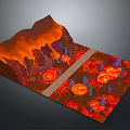 Vibrant Volcanic Landscape With Fiery Red Lava Flows Jagged Rocks And Orange Molten Pools
