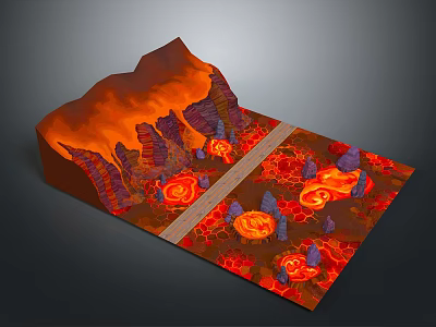 Vibrant Volcanic Landscape With Fiery Red Lava Flows Jagged Rocks And Orange Molten Pools 3d model