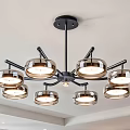 Modern Ceiling Chandelier with Black Metal Arms and Multiple Shiny Lamp Shades