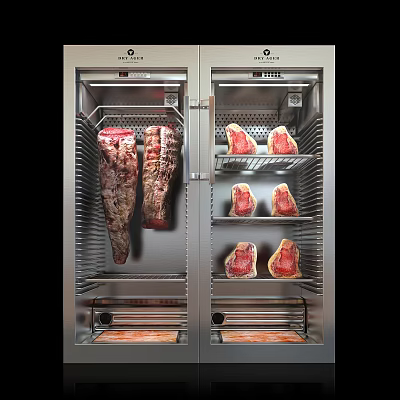 Commercial Stainless Steel Double Door Meat Aging Cabinet With Hanging Meat And Shelf Storage 3d model