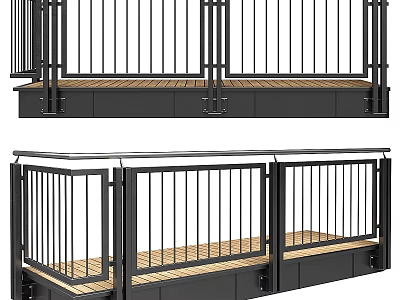 Modern Outdoor Railing Design With Black Metal Rails And Wooden Deck 3d model