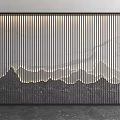Modern Sofa Backdrop Wall With Vertical Slats Mountain Pattern And Marble Background Lighting 3d model