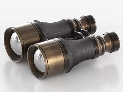 Vintage Brass Binoculars With Black Metal Body And Clear Optical Lenses 3d model