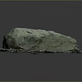 Natural Green Stone with Wooden Base Featuring Decorative Plants and Mossy Surface Texture