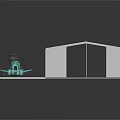 White Hangar Building With Blue Airplane And Water Tower In Model Scene