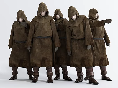 Group Of Game Movie Characters In Brown Hooded Robes And Boots 3d model Group Of Game Movie Characters In Brown Hooded Robes And Boots 3d model
