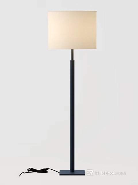 Modern Floor Lamp With White Lampshade And Black Metal Pole For Interior Decor 3d model 