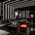 Modern KTV Lounge Interior Design With Comfortable Sofas Tables Lighting And Large Screens 3d model